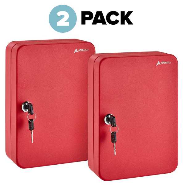 Adiroffice 48 Key Steel Secure Cabinet with Key Lock, Red, PK2 ADI681-48-RED-2pk